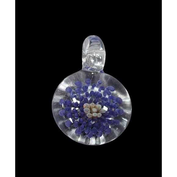 Floral Blue And Clear Lamp Work Glass Pendant - Picture 1 of 5